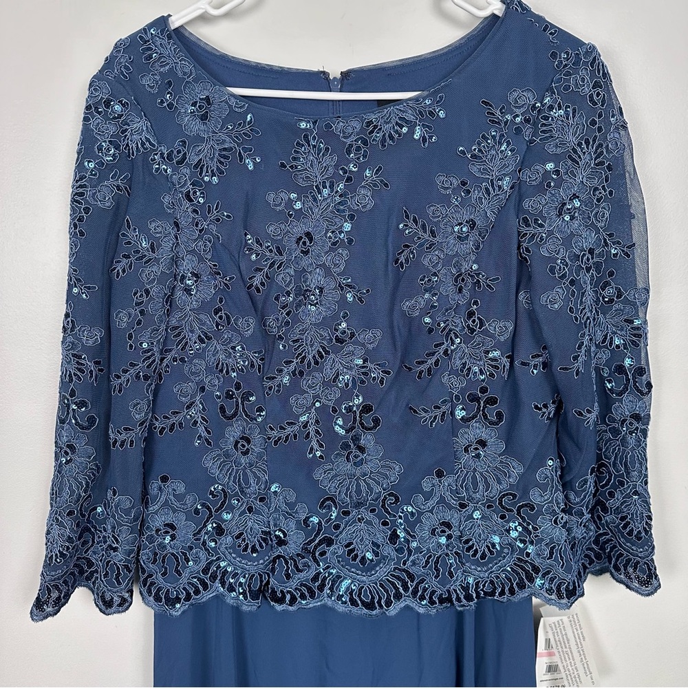 Alex Evenings 81171579 Mother of the Bride Tea Length Dress Vintage Blue - Picture 7 of 10